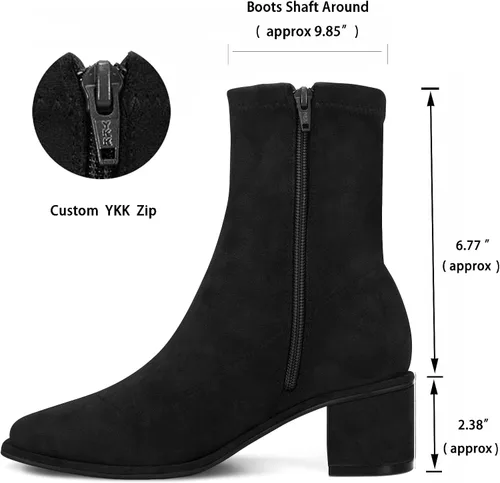 Vista 3 de Women's Ankle Boots & Booties, BEST TRENDY Sock Booties Square Toe Boots Side Zipper Square Toe Mid Chunky Heel Elastic Booties for women