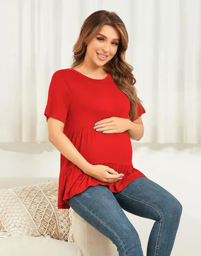 Vista 6 de Xpenyo Blusas de maternidad para mujer, de manga larga, estilo casual, para embarazadas, para otoño, a la moda, cuello redondo, blusas elegantes