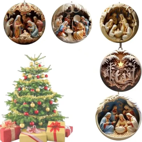Vista 5 de 5PCS Christmas Ornaments Nativity Scene Ornament, Nativity Scene Hanging Ornament, Christmas Nativity Set Religious Christmas Supplies for Wreaths