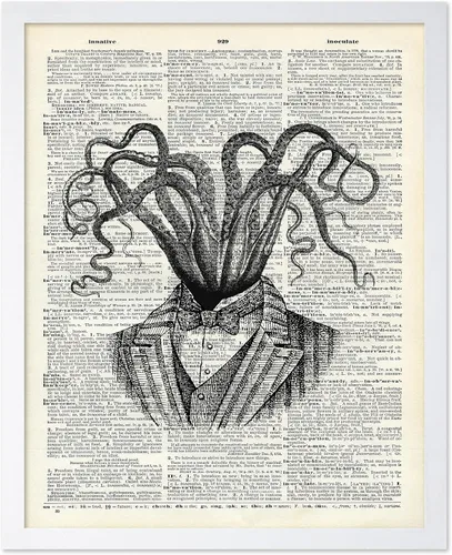Vista 37 de Poster Master Póster de pulpo para parejas, póster de diccionario, arte Kraken, regalo romántico para él, ella, amantes, decoración náutica