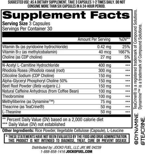 Vista 7 de Jocko Fuel Brain Power - Suplementos dietéticos nootrópicos para la memoria y la concentración con L teanina, L carnitina, energía y suplemento