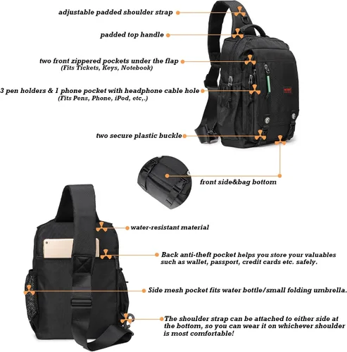 Vista 4 de Mochilas de hombro tipo bandolera NICGID, mochilas para pecho y hombro, mochilas para laptop de 12.5'' 13.3'' 14.1'' 15.6'', mochila crossbody tipo