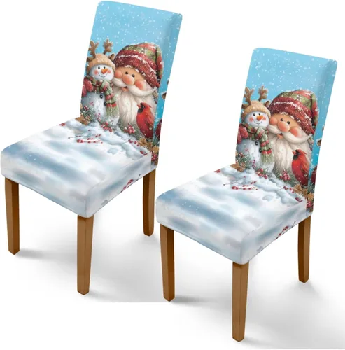 Vista 31 de Rnyleeg Fundas de silla de Navidad para sala de estar, diseño de muñeco de nieve azul, estampado de pájaros, fundas para sillas de comedor, 1