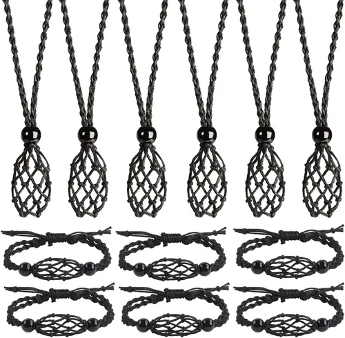 Vista 17 de Weryerker Soporte para collar de jaula de cristal de 12 piezas con cordón de collar de 1.57 pulgadas y cordón ajustable tejido a mano