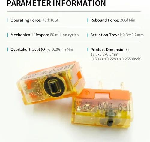 Vista 2 de TTC - Interruptor micro mouse dorado a prueba de polvo (4 unidades, oro a prueba de polvo), 0.74N, 80 millones de clics para mouse
