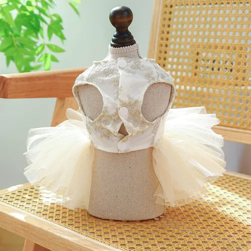 Vista 3 de Vestidos tutú para perro, vestido de novia de encaje para cachorro, vestido de verano suave y transpirable para perro, trajes de algodón