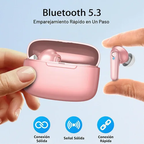 Vista 5 de Redpepper Auriculares inalámbricos Bluetooth 5.3 60H de tiempo de uso Auriculares con graves profundos y llamada clara con micrófono incorporado Rosa