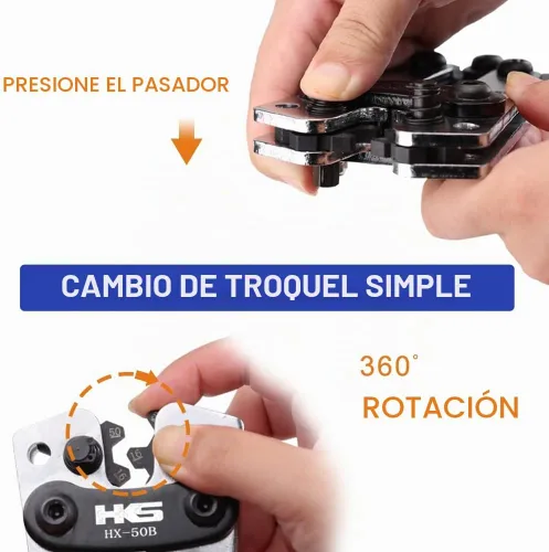 Vista 5 de HKS Herramienta de prensado de cable de batería para terminales de anillo de cobre AWG 10-1, crimpadora resistente para terminales de alambre