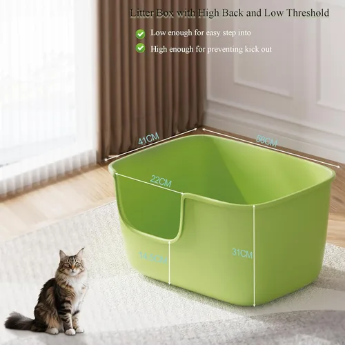 Vista 3 de Vealind Caja de Arena Grande para Gatos de Interior con Lados Altos y Entrada Baja Caja de Arena 22.2"×14.9"×12" Cajas de Arena Altas con Pared