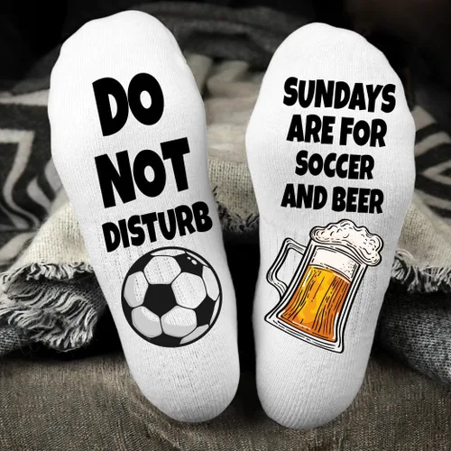 Vista 5 de Sundays Are for Soccer and Beer Socks – Funny Gift for Men and Women – Soccer Fans – Game Day Beer Drink