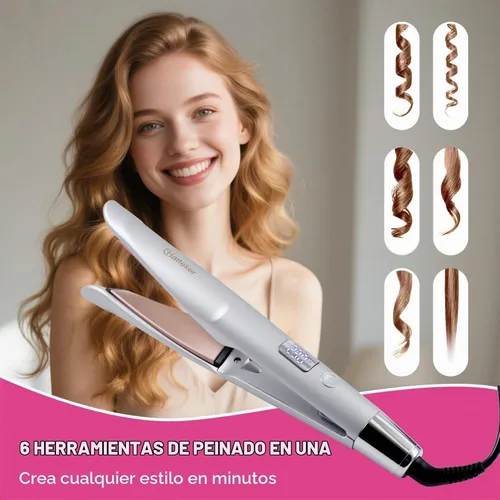 Vista 6 de Hatteker Plancha y rizador de pelo 2 en 1, alisador de pelo plano Plateado
