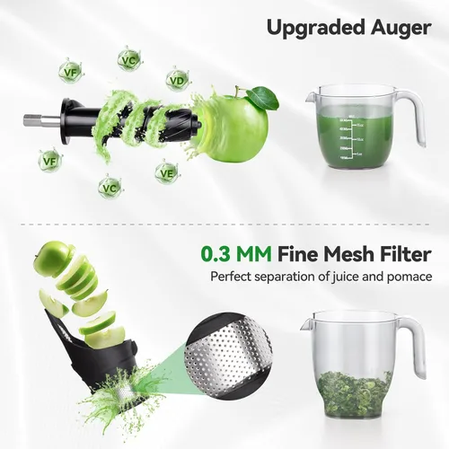 Vista 3 de Exprimidores de exprimidores de presión en frío con canal de alimentación grande de 3.60 pulgadas para verduras y frutas, fácil de limpiar, motor