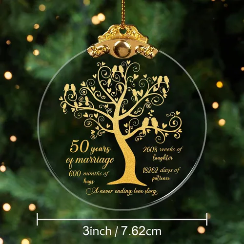 Vista 2 de Regalos de ornamento de boda de 50 años para el 50 aniversario, ornamentos de boda de 50 aniversario, regalo de ornamento de vidrio de 50 años como