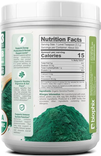 Vista 8 de biophix Polvo de espirulina orgánica, 2.2 libras 100% pura espirulina azul verde algas en polvo, vegano, sin OMG, no irradiado, certificado USDA
