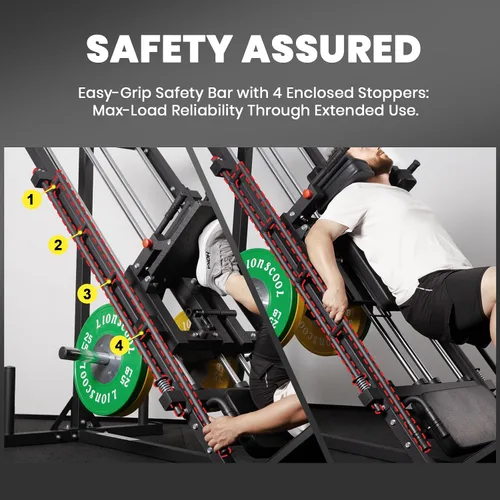 Vista 8 de LIONSCOOL Upgraded 3-in-1 Leg Press Hack Squat Machine with Weight Storage, Professional Adjustable Iso-Lateral Trainer with Linear Bearing for Home