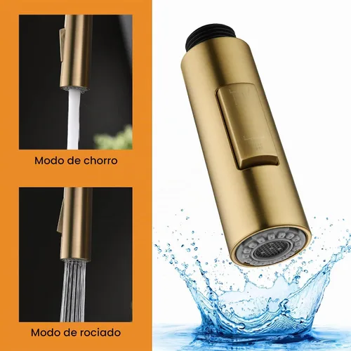 Vista 4 de Tohlar Pulverizador de grifo de cocina extraíble pieza de repuesto de oro Oro cepillado