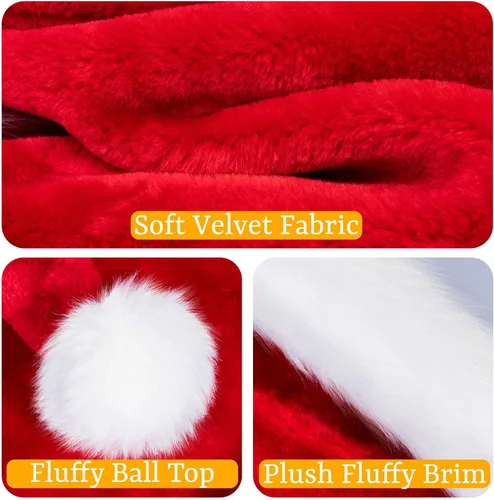 Vista 2 de RJVW Sombrero de Navidad, sombrero de Papá Noel, sombrero de Navidad para adultos, unisex, de terciopelo, clásico, sombrero de Santa para Navidad