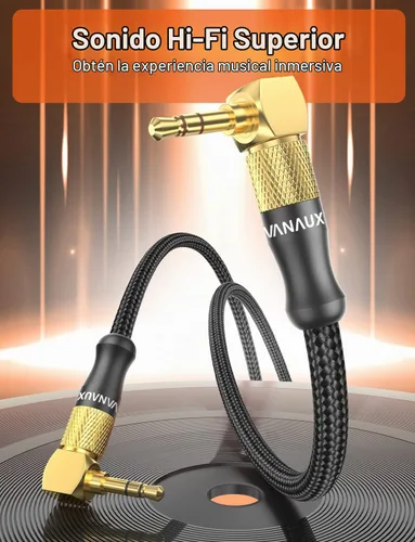 Vista 6 de VANAUX Cable auxiliar de ángulo recto de 90 grados macho a macho de 0.138 in, cable auxiliar estéreo compatible con laptop, teléfono inteligente