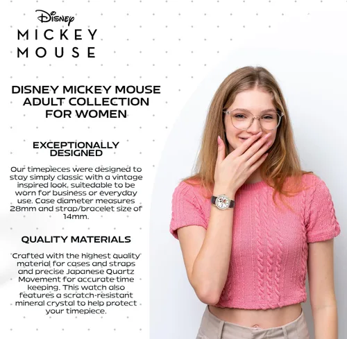 Vista 5 de Disney Mickey Watch - Watch for Women - Mickey Mouse Watches for Women Toys - 90s Mouse - Vintage - Articulating Hands - Gold Case - Brown Leather