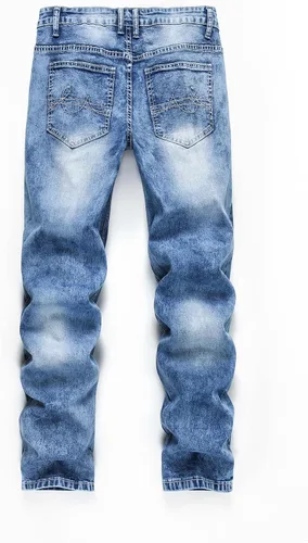 Vista 5 de Jeans negros apilados para hombre, jeans rasgados y rasgados, pantalones de mezclilla rectos Harajuku, pantalones de hip hop, ropa de calle