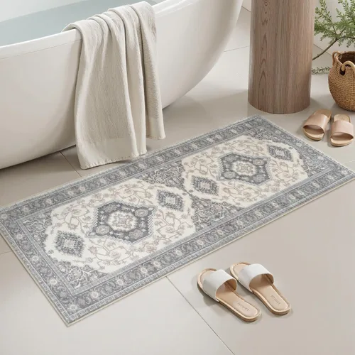 Vista 16 de Alfombras de Baño Bohemias Azules Seavish, Tapete de Baño Absorbente Vintage Desgastado de 18x26 Pulgadas, Alfombra de Baño Pequeña Antideslizante