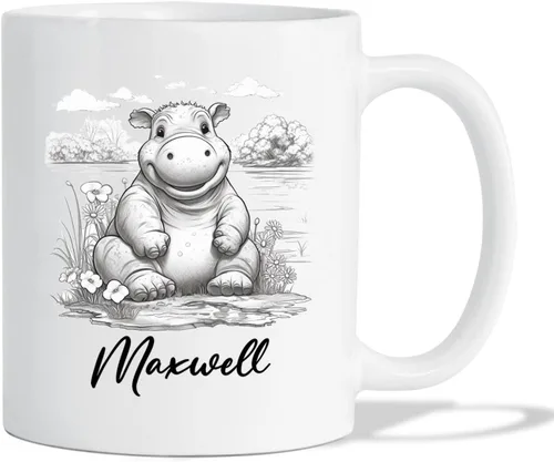 Vista 16 de Taza de café con nombre personalizado de oso de 11 y 15 onzas, taza de cerámica blanca con dibujo a lápiz de oso personalizado, regalo para niños