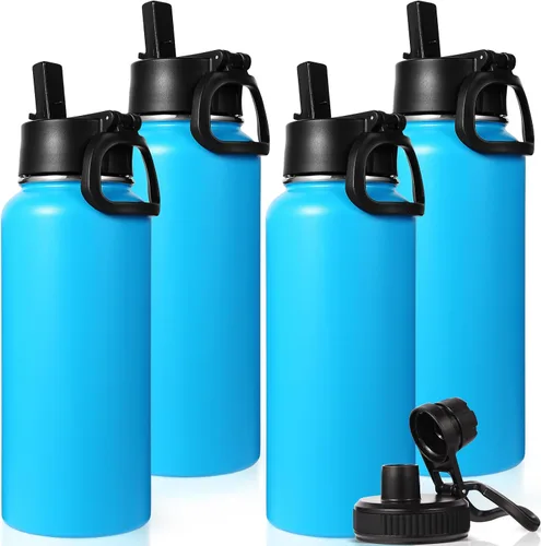 Vista 9 de Neihepal Botella de agua aislada de 32 onzas con 2 tapas (tapa con pajilla y boquilla), botellas de agua de doble pared de acero inoxidable 18/8