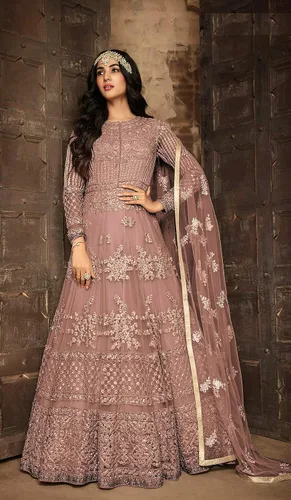 Vista 3 de Henith Collection - Traje largo de Anarkali para mujer, estilo abaya, estilo indio, paquistaní, con red Dupatta