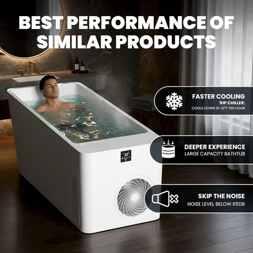 Vista 5 de ICEGALAX Bañera de hielo con enfriador integrado (32℉-104℉), control de smartphone, silencioso, diseño independiente para recuperación de cuerpo