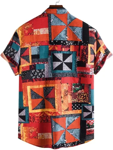 Vista 2 de Camisa hawaiana Aloha para hombre, camisa hawaiana para hombre, manga corta, floral, verano, casual, con botones, camisa de los años 80 para hombre
