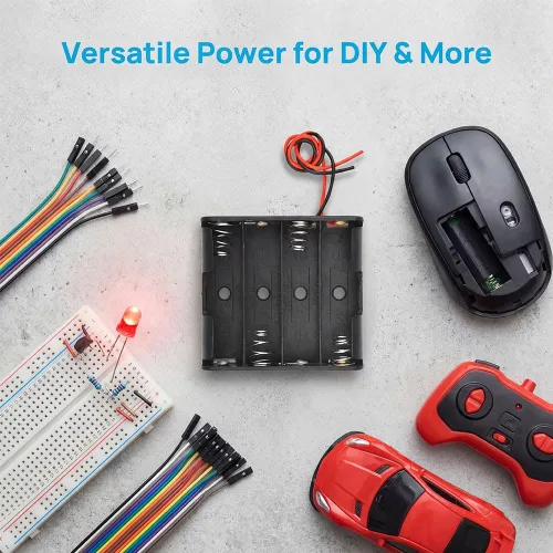 Vista 4 de Paquete de 8 pilas AA con cables - Caja de batería de plástico de 6 V (4 x 1.5 V) para proyectos electrónicos de bricolaje, juguetes