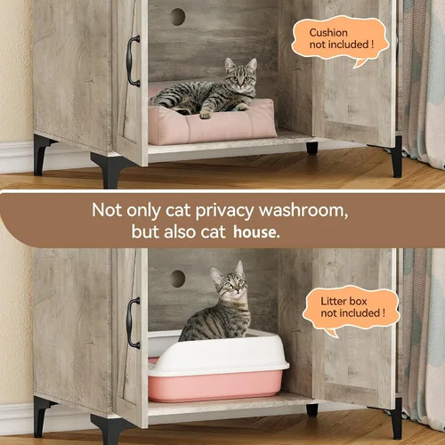 Vista 4 de Caja de arena para gatos con almacenamiento de estantes, muebles ocultos, gran caja de arena oculta para gatos, almacenamiento de madera para baño