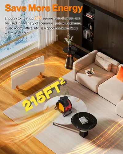 Vista 2 de Calentadores de patio para exteriores, calentador eléctrico portátil de garaje de 1500 W con calentamiento rápido 2S, protección contra