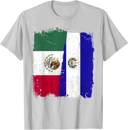 Vista 69 de Camiseta con la bandera mexicana de El Salvador con la mitad de la bandera mexicana de El Salvador