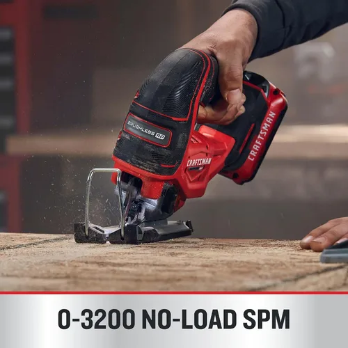 Vista 4 de CRAFTSMAN V20 RP - Sierra de calar inalámbrica, 3 ajustes orbitales, hasta 3,200 SPM, velocidad variable sin llave, solo herramienta (CMCS650B)