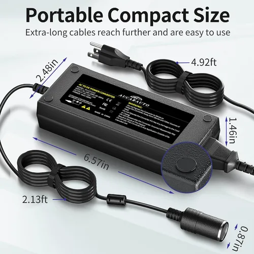 Vista 10 de Convertidor de CA a CC de 180W/15A, convertidor de 110-240V a 12V, adaptador de fuente de energía AC/CC del encendedor de cigarrillos de 7,64 pies