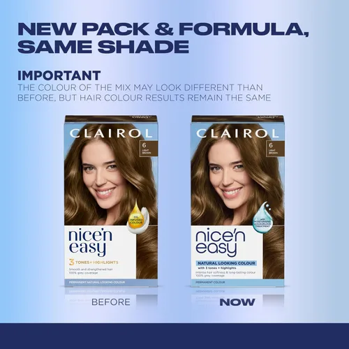 Vista 3 de Clairol Nice'n Easy Tinte Permanente para el Cabello, 6 Castaño Claro, Paquete de 3 6 marrón claro