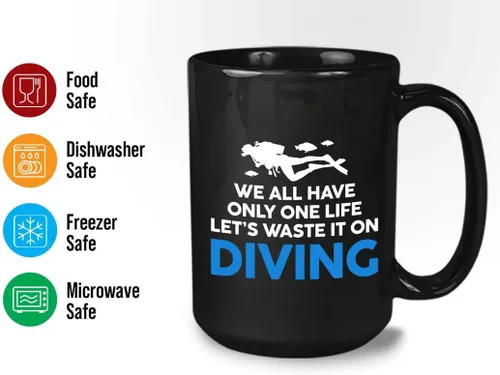 Vista 14 de Taza de café de buceo de 11 onzas, color negro, sumerge en la felicidad, actividades de respiración subacuática, pasatiempos, natación, ascenso
