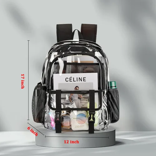 Vista 2 de KUI WAN Mochila transparente, bolsa transparente grande aprobada por el estadio, resistente PVC transparente transparente para la escuela