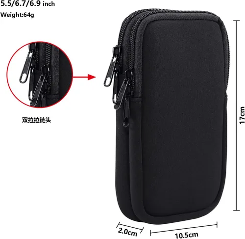 Vista 6 de Funda universal de neopreno de doble capa para teléfono celular, funda con cierre para cinturón para iPhone 17 16 15 14 13 12 11 Pro Max Samsung
