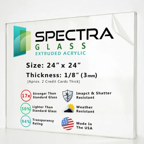 Vista 11 de Hojas de plexiglás acrílico transparente Spectra Glass de 12 x 12 pulgadas (1/4 pulgadas de grosor). 17 veces más fuerte que el cristal. Hoja