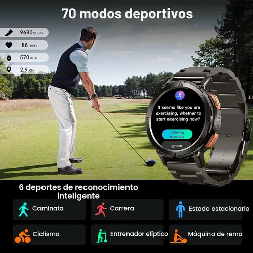Vista 6 de AMAZTIM Reloj inteligente, reloj de fitness resistente, 5 ATM e IP69K Negro