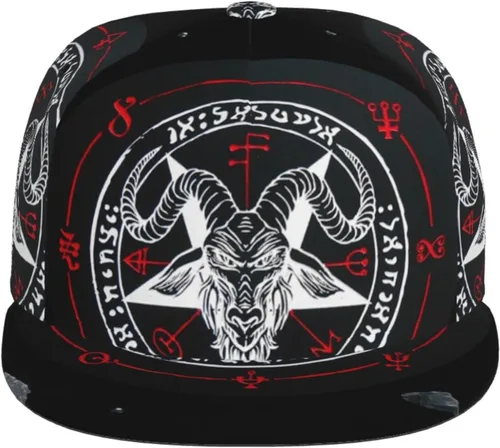 Vista 2 de Gorra de béisbol ajustable con Snapback para hombres y mujeres gorras de cabeza de cabra satánica de Demon Baphomet