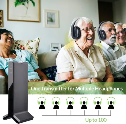 Vista 6 de Avantree HT280 - Auriculares inalámbricos para ver televisión con base de carga de transmisor RF de 2.4G, sistema óptico digital, auriculares