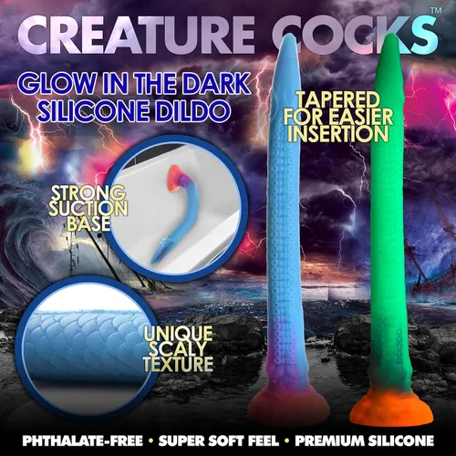 Vista 2 de CREATURE COCKS Makara Consolador de Serpiente de Silicona que Brilla en la Oscuridad para Hombres, Mujeres y Parejas. Consolador de Silicona Premium