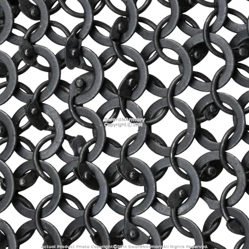 Vista 6 de Medieval Chainmail Aventail wCollar de Cuero Anillo Redondo Remachado 18G Acero