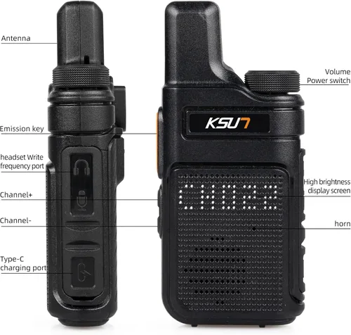 Vista 7 de KSUN Mini walkie talkies para adultos, radio bidireccional de mano UHF