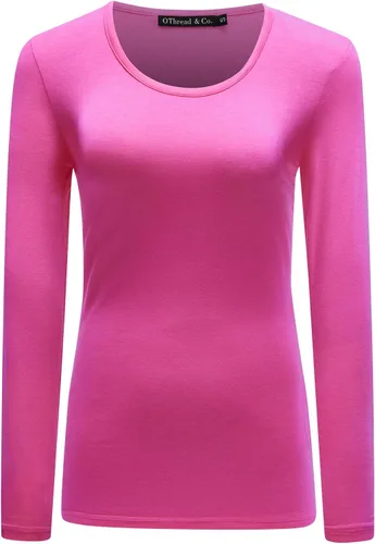 Vista 38 de OThread & Co. Camiseta de manga larga con cuello redondo para mujer, capa básica, de elastano Albaricoque