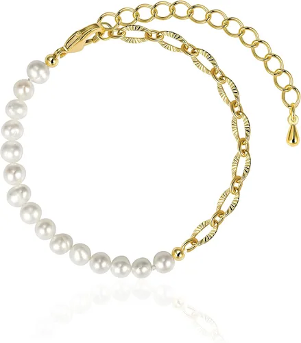 Vista 7 de Cowlyn Pearl Bracelet Paperclip Chain Link Baroque Culture Bossimi 14K Gold Filled Colorful Zircon Adjustable Fashion Valentine Charm Dainty