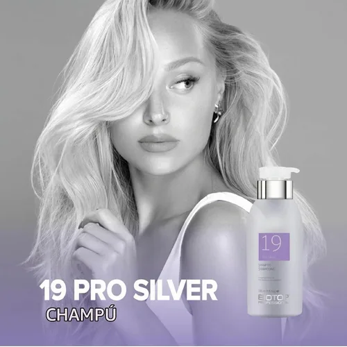 Vista 2 de Biotop Professional 19 Pro Silver Shampoo - Champú morado para neutralizar los tonos amarillos y cobrizos, hecho con aceite de girasol y vitamina E